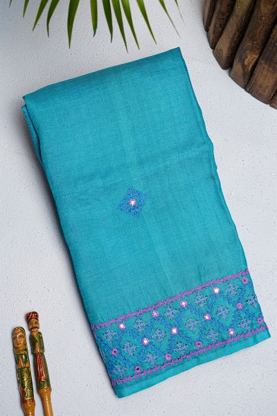 Fancy Tussar Sea Blue Saree