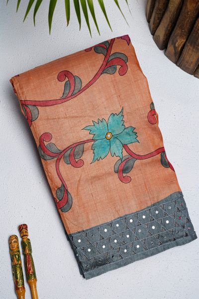 Designer Tussar Rust Saree