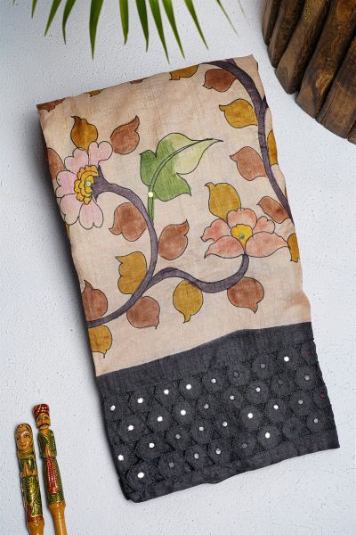 Designer Tussar Cream Saree