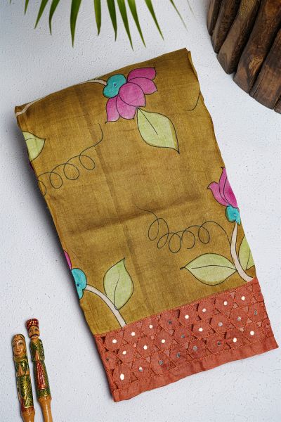 Fancy Tussar Mustard Saree