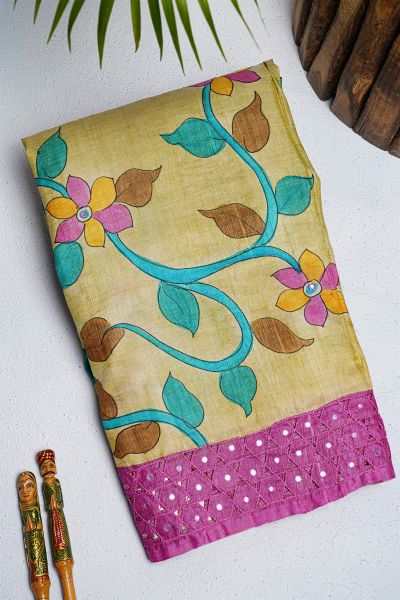 Fancy Tussar Yellow Saree