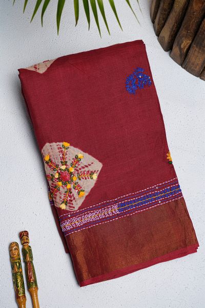 Fancy Tussar Maroon  Saree