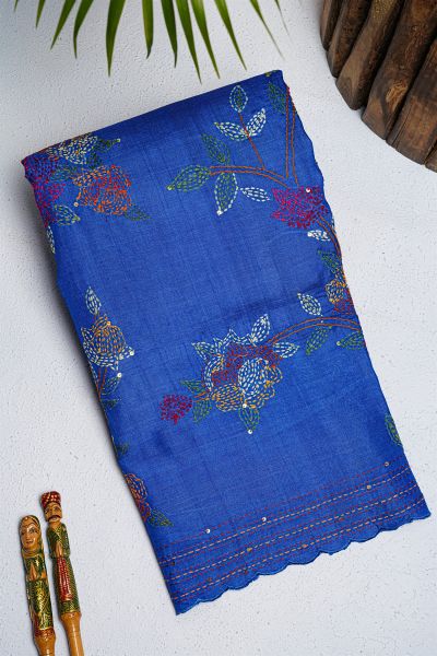 Fancy Tussar Royal Blue  Saree