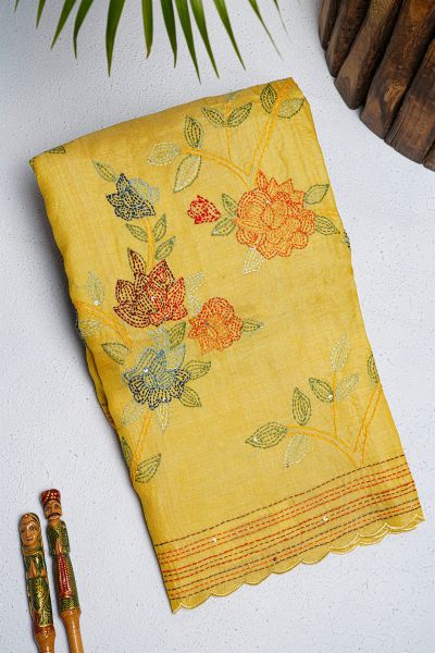 Fancy Tussar Yellow  Saree