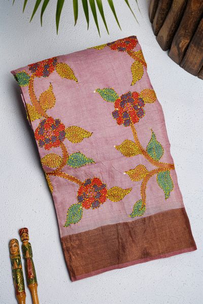 Fancy Tussar Onion Pink  Saree