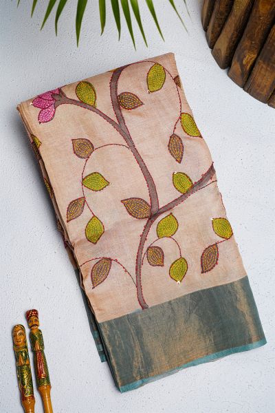 Fancy Tussar Cream  Saree