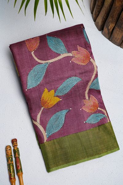 Designer Tussar purple saree