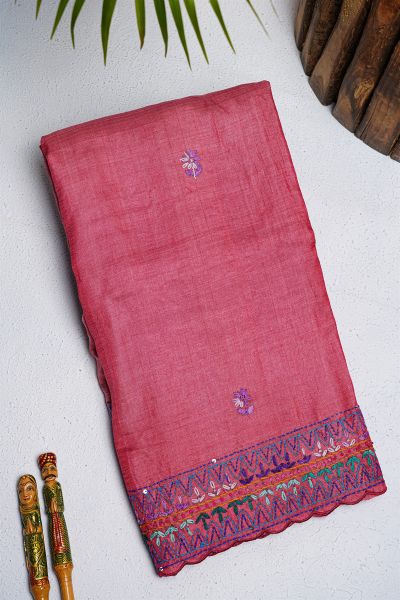 Fancy Tussar Pink Saree