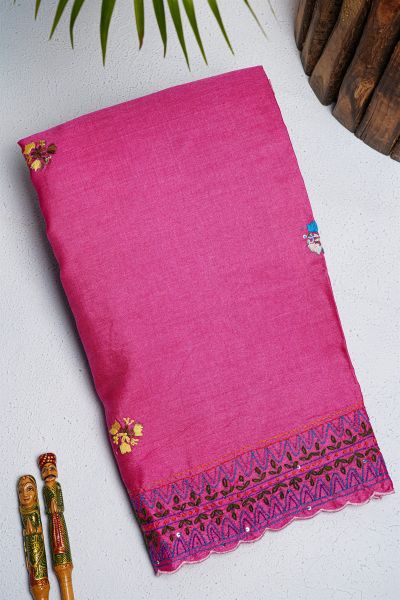 Fancy Tussar Pink Saree