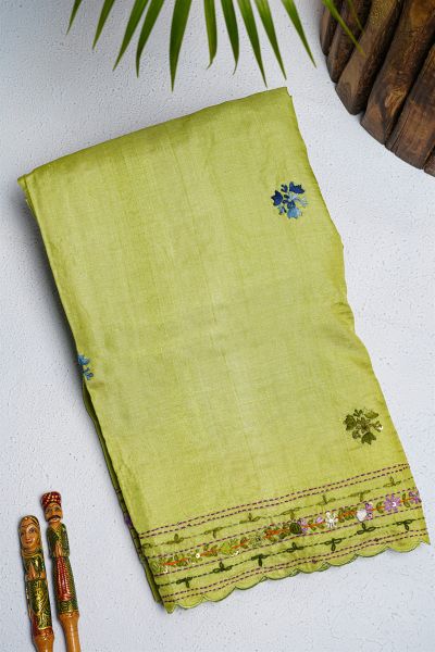 Fancy Tussar Parrot  Green Saree