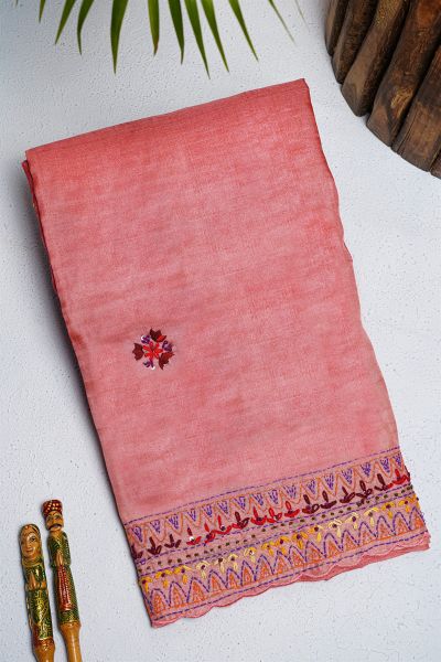 Fancy Tussar Pink  Saree