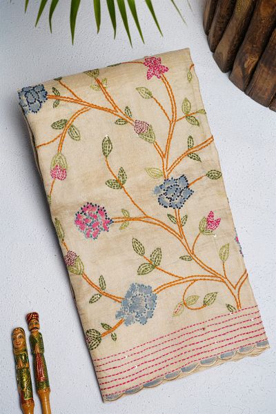 Fancy Tussar Cream  Saree