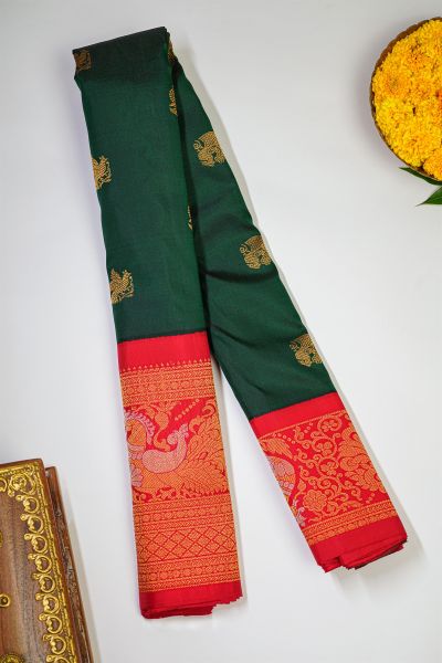 Gadwal Silk Bottle Green Saree