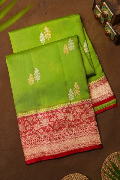 Fancy Matka Silk Parrot Green Saree