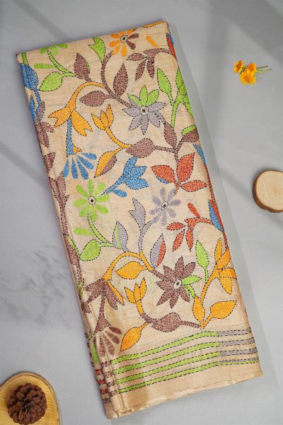 Fancy Tussar Cream Saree