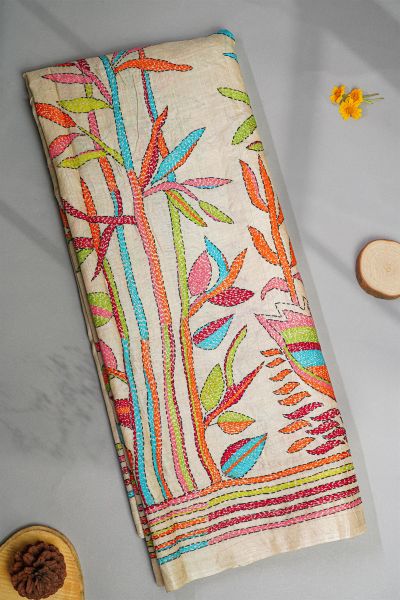 Tussar Cream Fancy Saree