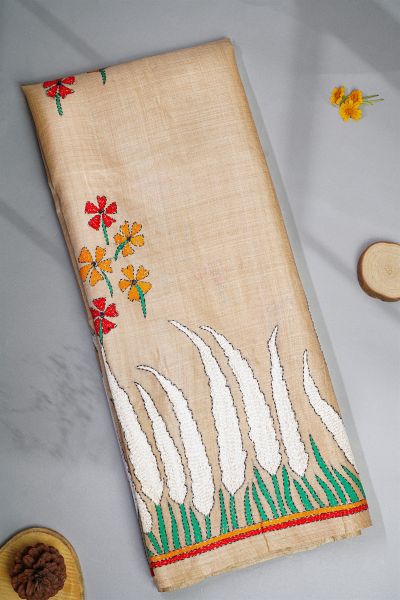 Fancy Tussar Cream Saree