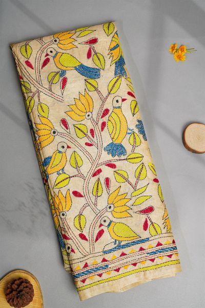 Fancy Tussar Cream Saree