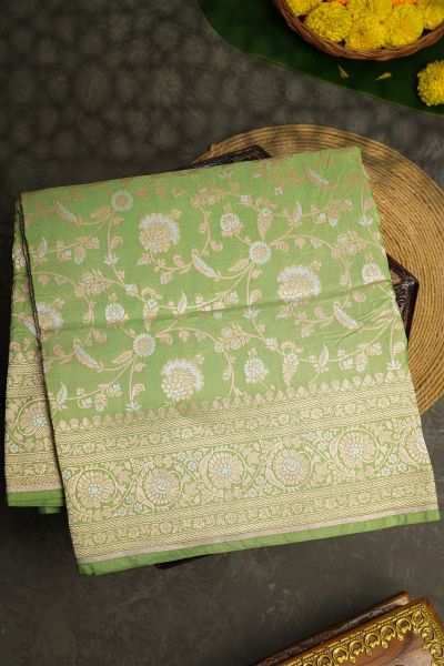 Banarasi Silk Pista Green  Saree