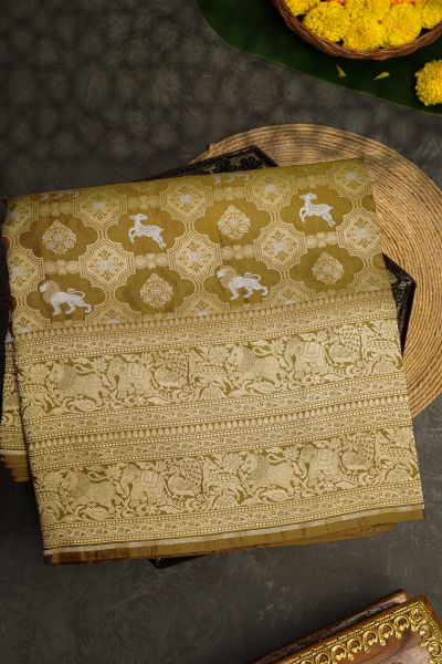 Banarasi Silk Mehendi Green Saree