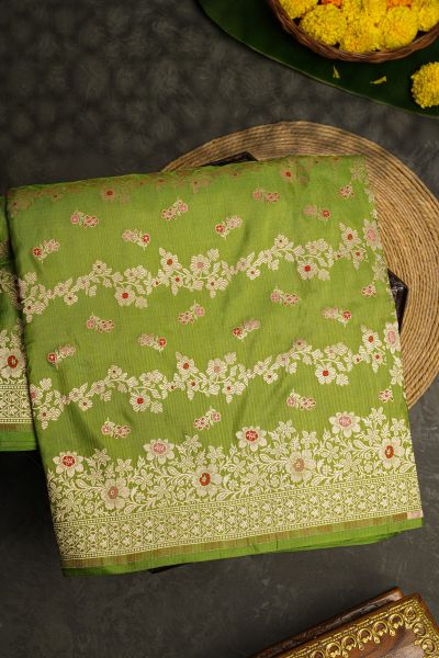 Banarasi Silk Parrot Green Saree