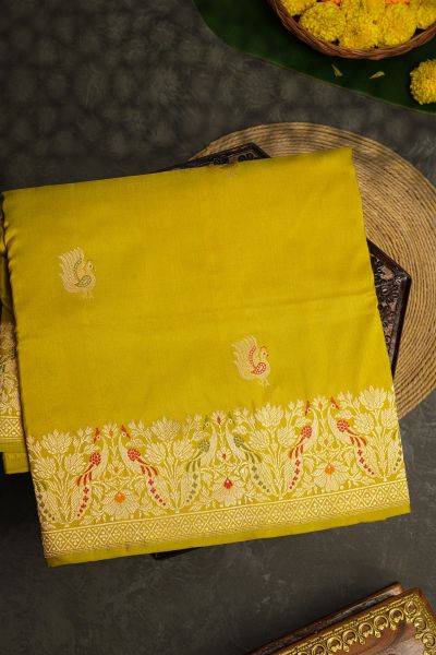 Banarasi Silk Lime Yellow Saree