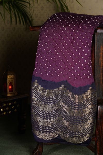 Bandhani Silk  Wine Saree