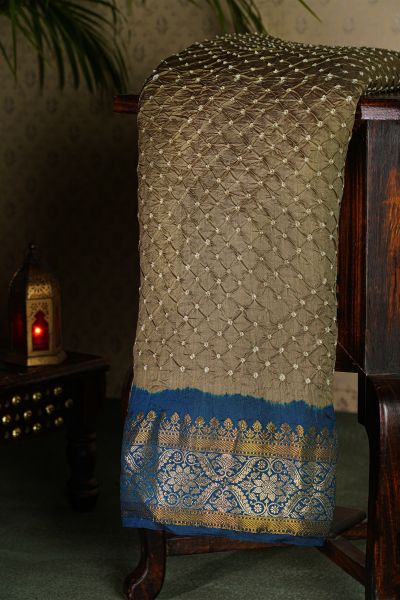 Bandhani Silk Beige  Saree