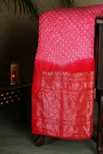 Bandhani Silk Pink  Saree