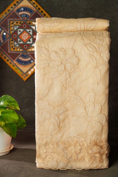 Fancy Organza Cream Saree