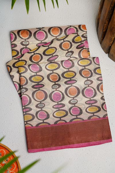 Fancy Tussar Off White Saree