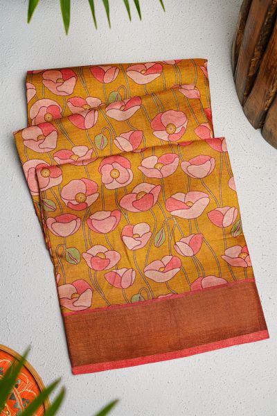 Fancy Tussar Mustard Saree