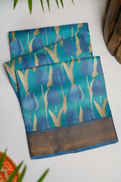 Fancy Tussar Blue Saree