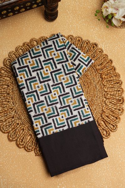 Ikat Silk Off White Saree