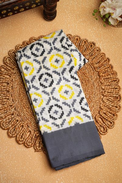 Ikat Silk Off White Saree