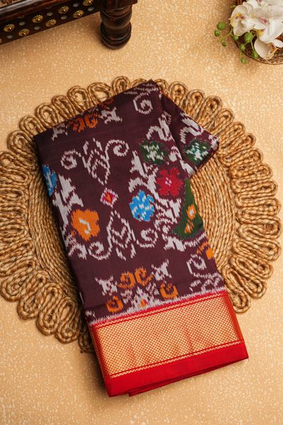 Ikat Silk Wine Saree