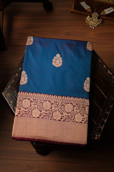 Banarasi Kathan Teal Blue Saree