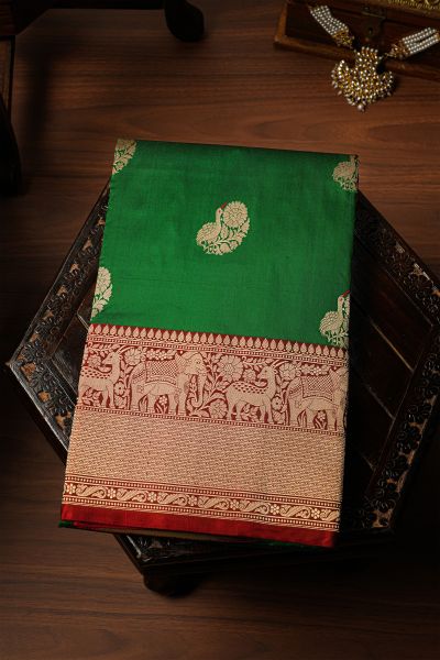 Banarasi Kathan Silk Green Saree