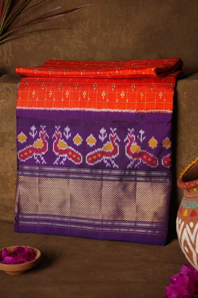 Ikat Silk Orange Saree