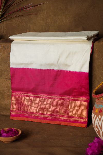 Ikat Silk Off White Saree
