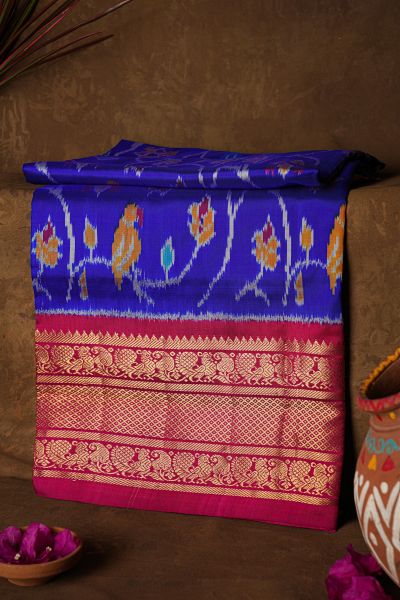 Ikat Silk Royal Blue Saree