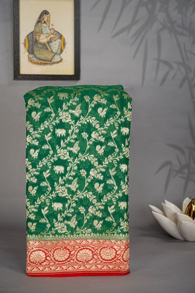 Kaddi Georgette Bottle Green Saree