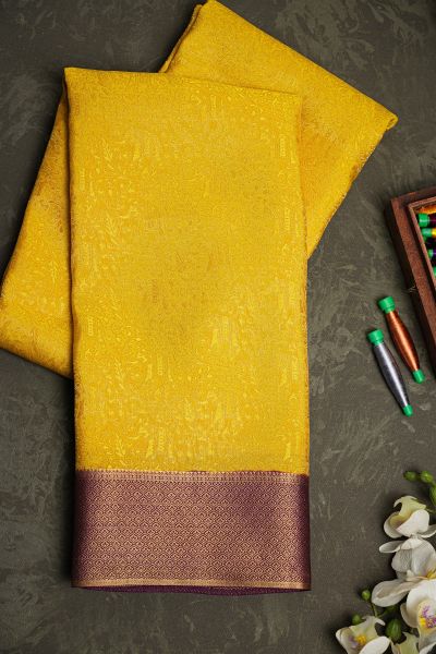 Mysore Crepe Yellow Saree