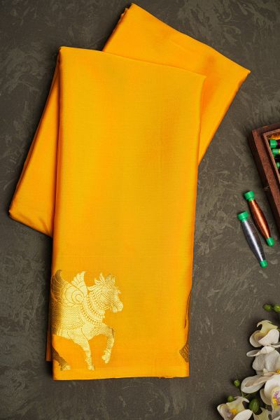 Mysore Crepe yellow Saree