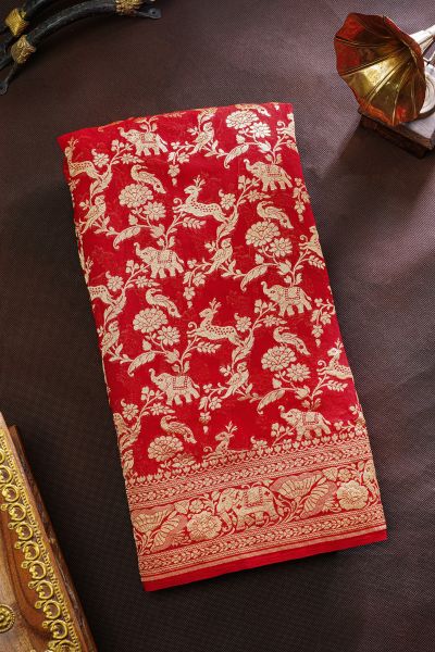 Banarasi Georgette Red Saree