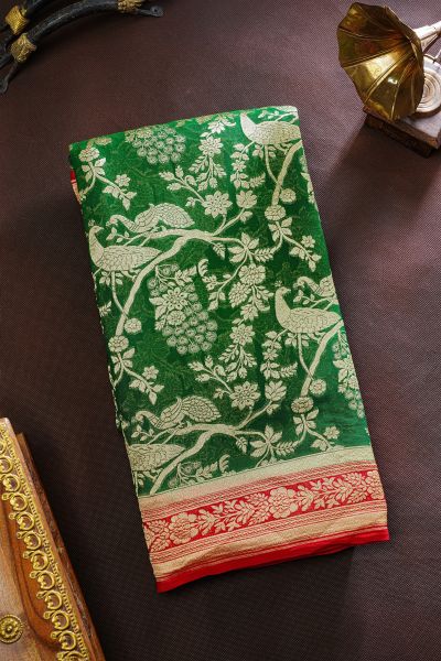 Banarasi Georgette Bottle Green Saree