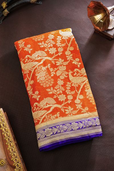 Banarasi Georgette Orange Saree