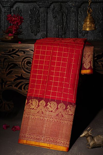 Gadwal Silk Red Saree