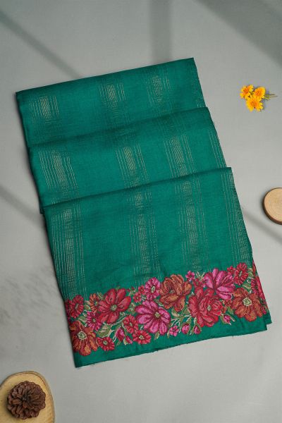 Designer Tussar Rama Green Saree