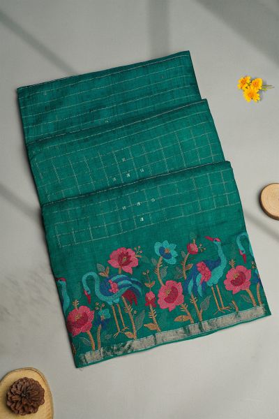 Designer Tussar Rama Green Saree